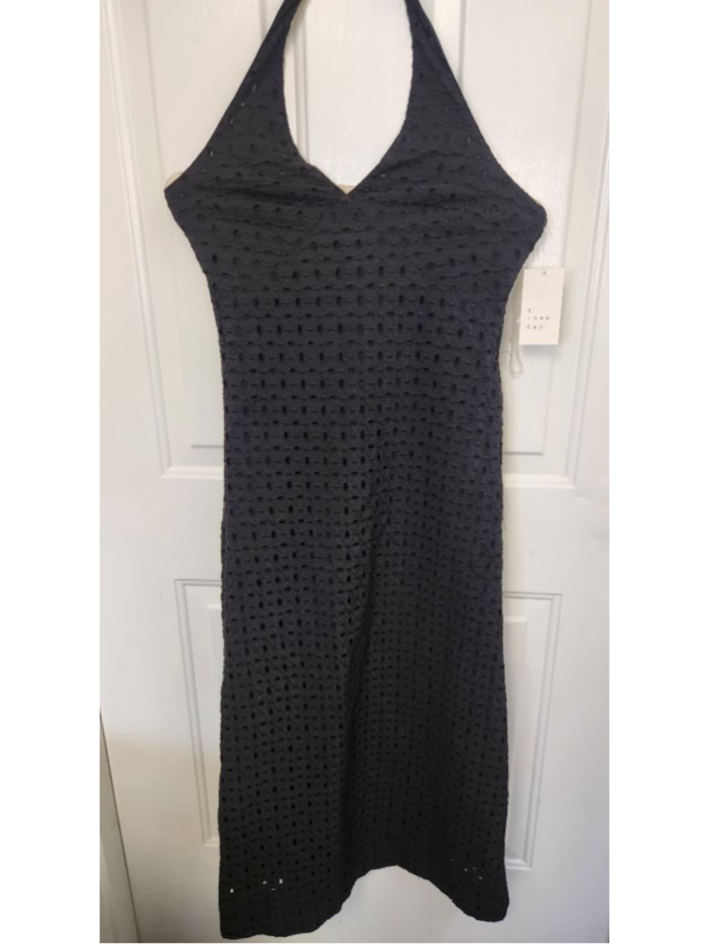 A New Day Black Halter Neck Eyelet Maxi Dress XS